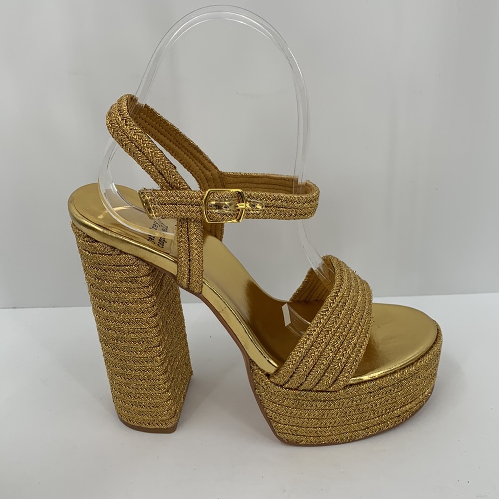 Jeffrey Campbell Yachty Platform sandal shoe chunky heel metallic gold disco 8